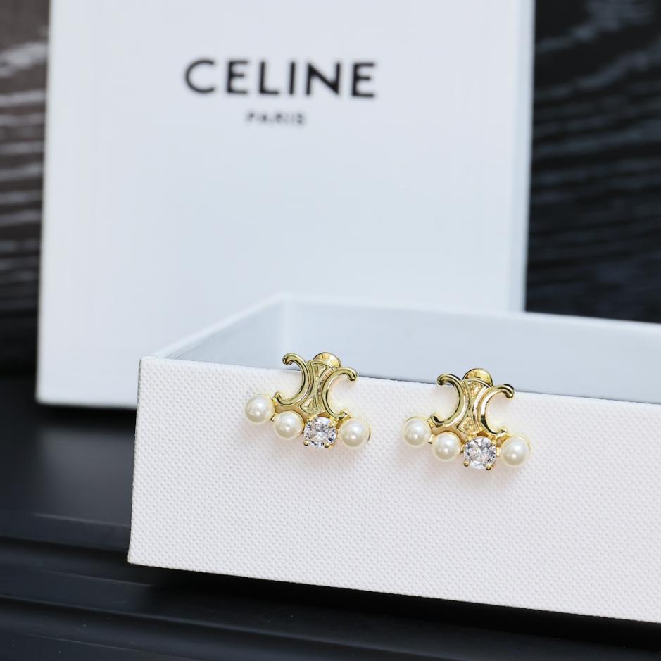 réplica,joyas,joyería,1:1,replica,fake,lujo,barato réplica,joyas,joyería,1:1,replica,fake,lujo,barato Pendientes con letras de perlas Celine Arc de Triomphe (057A)