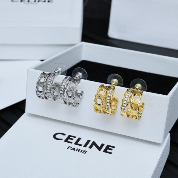 réplica,joyas,joyería,1:1,replica,fake,lujo,barato Pendientes completos de diamantes con letras de doble capa Celine Arc de Triomphe (B15C)