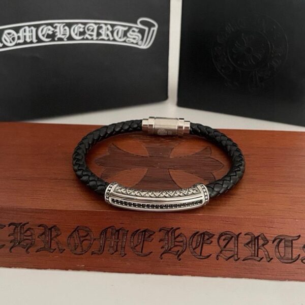 réplica,joyas,joyería,1:1,replica,fake,lujo,barato [Calidad de mostrador] Pulsera de cordón de cuero retro clásica con corazones cromados (CDEA)