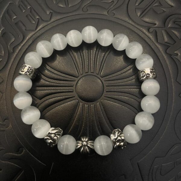 réplica,joyas,joyería,1:1,replica,fake,lujo,barato [Calidad de mostrador] Pulsera de ojo de gato blanco retro clásico con corazones cromados (B231)