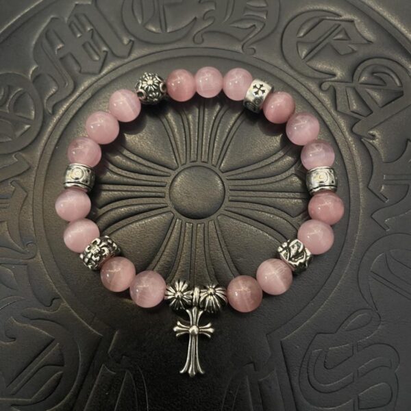 réplica,joyas,joyería,1:1,replica,fake,lujo,barato [Calidad de mostrador] Pulsera de ojo de gato rosa retro clásica nueva con corazones cromados (182E)