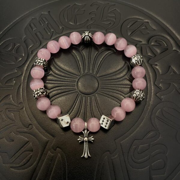 réplica,joyas,joyería,1:1,replica,fake,lujo,barato [Calidad de mostrador] Pulsera de ojo de gato rosa retro clásica nueva con corazones cromados (DFF8)
