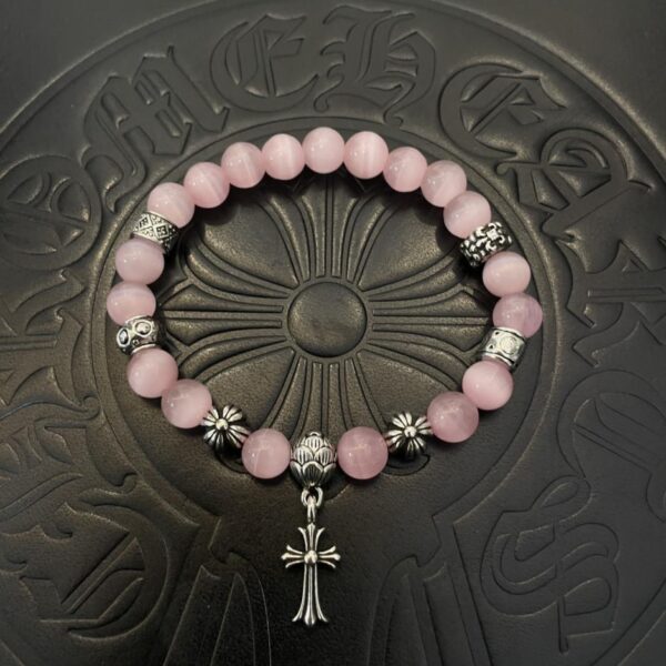 réplica,joyas,joyería,1:1,replica,fake,lujo,barato [Calidad de mostrador] Pulsera de ojo de gato rosa retro clásica nueva con corazones cromados (F3B1)