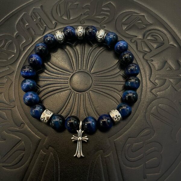 réplica,joyas,joyería,1:1,replica,fake,lujo,barato [Calidad de contador] Chrome Hearts Nueva pulsera clásica retro azul de piedra azul (77C8)