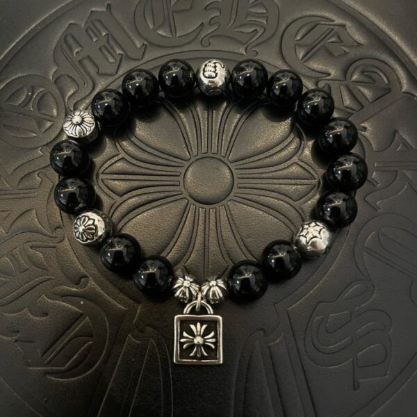 réplica,joyas,joyería,1:1,replica,fake,lujo,barato [Calidad de mostrador] Pulsera multiobsidiana retro clásica nueva con corazones cromados (0BA7)