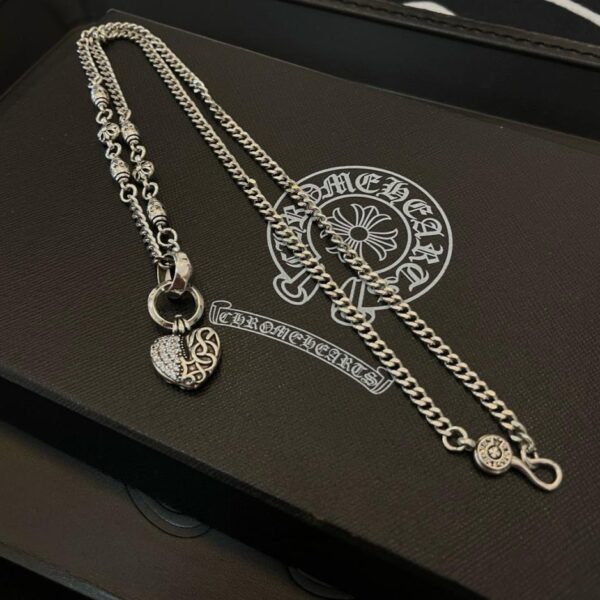 réplica,joyas,joyería,1:1,replica,fake,lujo,barato [Calidad de mostrador] Collar clásico de bolas de flores con corazones cromados y colgante de flor de vid de amor con diamantes blancos (43C1)
