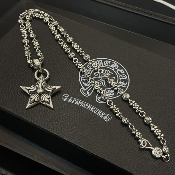 réplica,joyas,joyería,1:1,replica,fake,lujo,barato [Calidad de contador] Chrome Hearts nuevo collar de bola de flor cruzada colgante de flor de cinco estrellas (98DE)