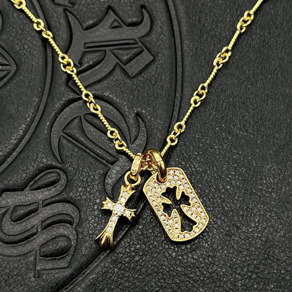 réplica,joyas,joyería,1:1,replica,fake,lujo,barato Collar con cruz de diamantes y oro de 22 quilates con forma de corazón de cuervo (E94B)