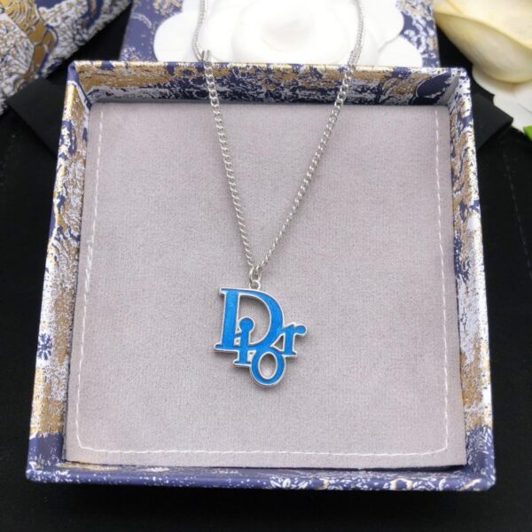 réplica,joyas,joyería,1:1,replica,fake,lujo,barato  Collar de gota de aceite azul con letras DIOR, aguja de plata 925 de alta calidad (4B08)