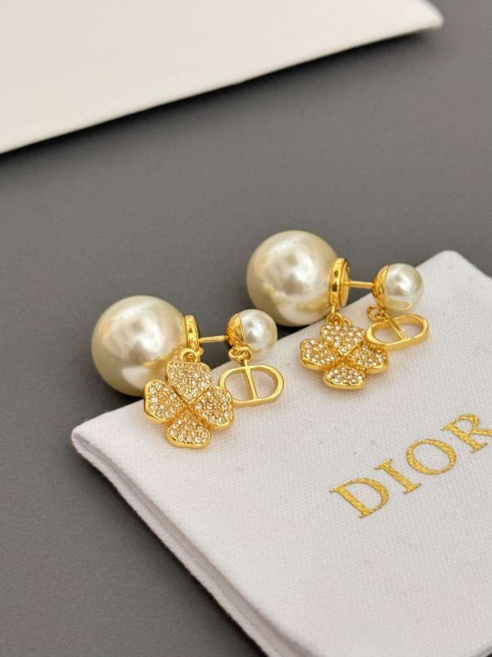 réplica,joyas,joyería,1:1,replica,fake,lujo,barato réplica,joyas,joyería,1:1,replica,fake,lujo,barato Pendientes Dior con trébol de cuatro hojas y diamantes y perlas (5B0E)