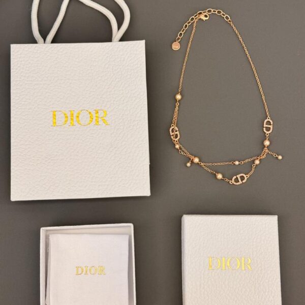réplica,joyas,joyería,1:1,replica,fake,lujo,barato Dior último collar de doble capa con cd en oro rosa (24C1)