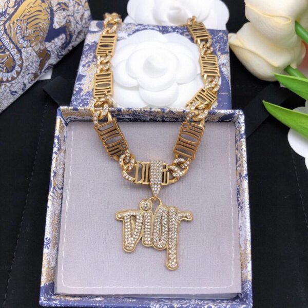 réplica,joyas,joyería,1:1,replica,fake,lujo,barato Collar nuevo Dior con letras y diamantes (837F)