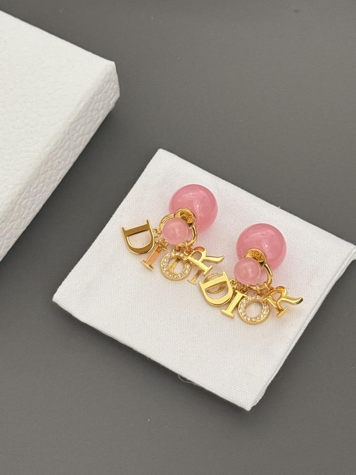 réplica,joyas,joyería,1:1,replica,fake,lujo,barato réplica,joyas,joyería,1:1,replica,fake,lujo,barato Pendientes Dior con letras y cuentas rosas (108B)