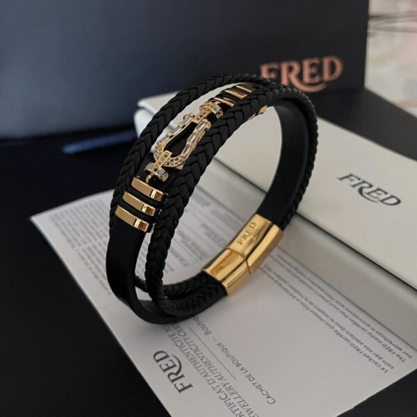 réplica,joyas,joyería,1:1,replica,fake,lujo,barato Pulsera Fred de cordón de cuero negro (D94F)
