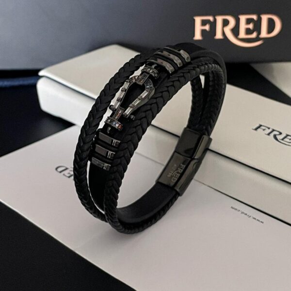 réplica,joyas,joyería,1:1,replica,fake,lujo,barato Pulsera Fred cordón de cuero negro (20CA)