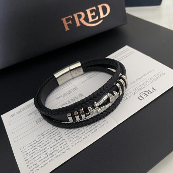 réplica,joyas,joyería,1:1,replica,fake,lujo,barato Pulsera Fred de cordón de cuero negro (D94F)