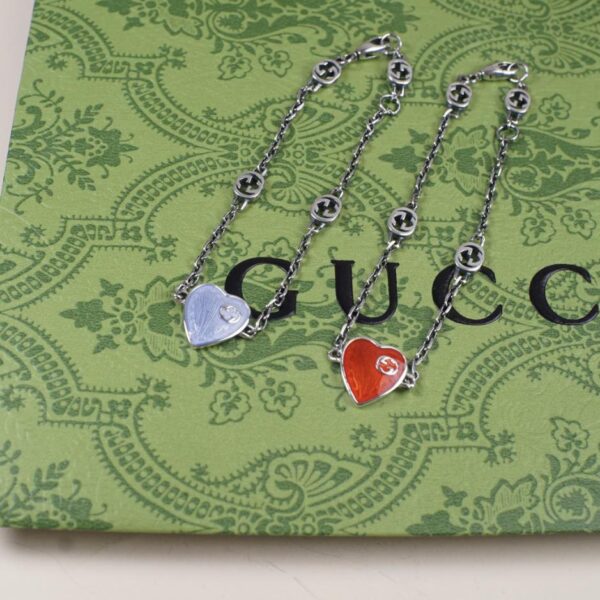 réplica,joyas,joyería,1:1,replica,fake,lujo,barato [Totalmente en plata de ley 925] Pulsera Gucci con esmalte en forma de corazón con doble G Serie Heart (9271)