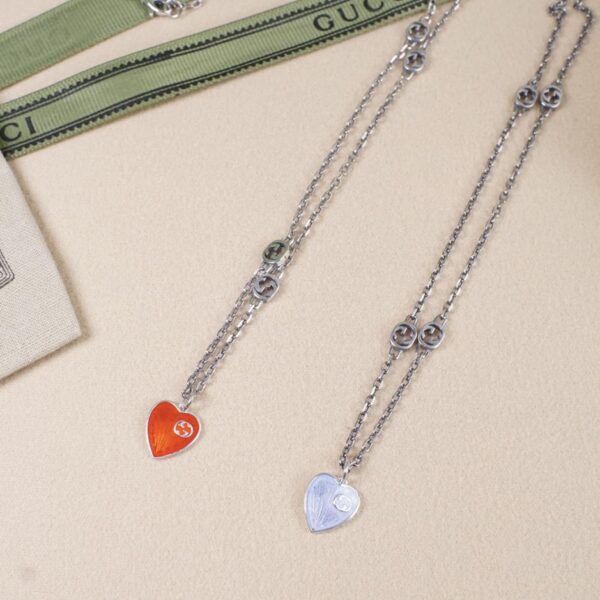 réplica,joyas,joyería,1:1,replica,fake,lujo,barato [Totalmente en plata de ley 925] Collar Gucci con esmalte en forma de corazón con doble G Serie Heart (6EEC)