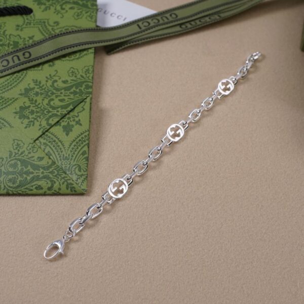 réplica,joyas,joyería,1:1,replica,fake,lujo,barato [Completamente plata de ley 925] Pulsera Gucci de plata brillante entrelazada con Doble G, mismo estilo para hombres y mujeres, serie G entrelazada (76A1)