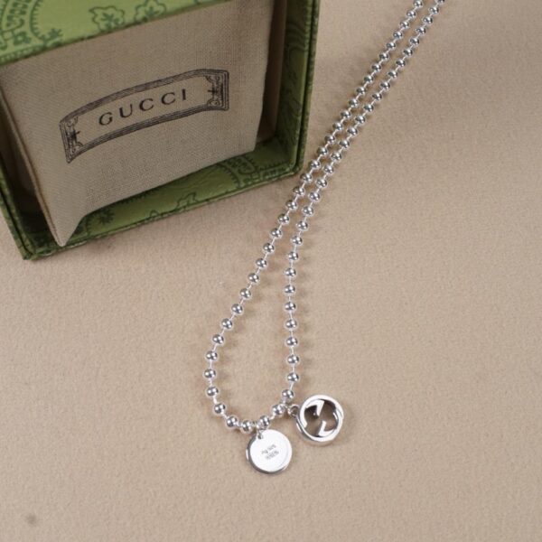 réplica,joyas,joyería,1:1,replica,fake,lujo,barato [Completamente de plata de ley 925] Collar con hebilla y medalla con doble G entrelazada de Gucci (23D1)