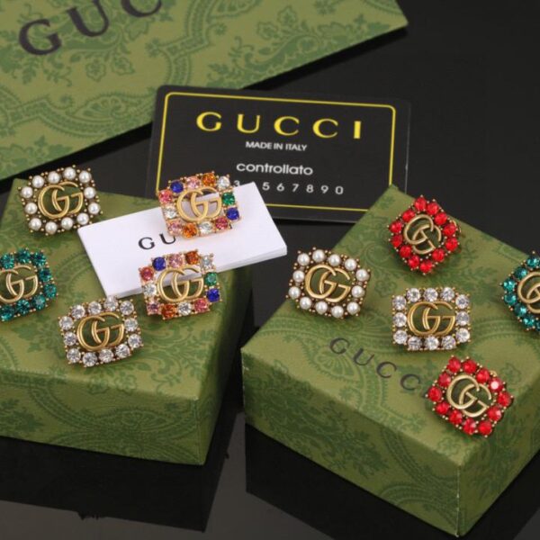 réplica,joyas,joyería,1:1,replica,fake,lujo,barato Pendientes Gucci Doble Serie G Tipo Perla Color Diamante Estilo Pendientes Gucci (B800)
