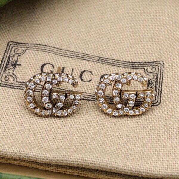 réplica,joyas,joyería,1:1,replica,fake,lujo,barato Pendientes Gucci nuevos con diamantes y Doble G (3762)