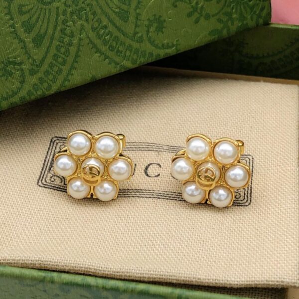 réplica,joyas,joyería,1:1,replica,fake,lujo,barato Pendientes Gucci con perlas de arroz y doble G (6FDD)