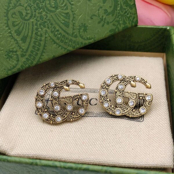 réplica,joyas,joyería,1:1,replica,fake,lujo,barato Aretes con doble G y diamantes de Gucci (8A75)