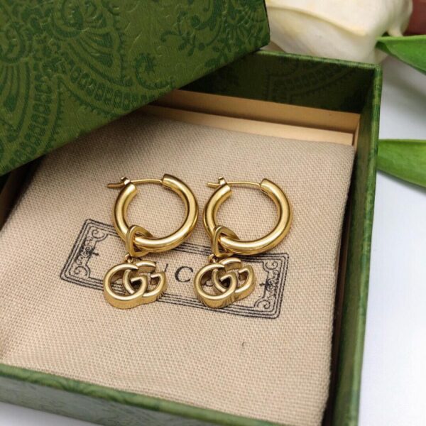 réplica,joyas,joyería,1:1,replica,fake,lujo,barato Pendientes Gucci con doble G brillante con aguja de plata de ley s925 (DDA9)