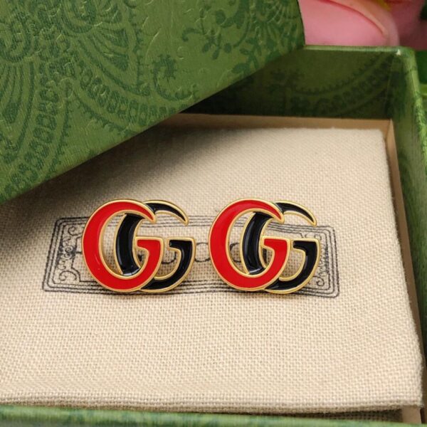 réplica,joyas,joyería,1:1,replica,fake,lujo,barato Los nuevos pendientes con doble G de Gucci, rojos y negros, llenos de sensación de alta gama (F037)