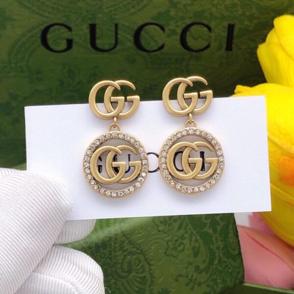 réplica,joyas,joyería,1:1,replica,fake,lujo,barato Aretes con diamantes redondos y doble G de Gucci (D4D7)