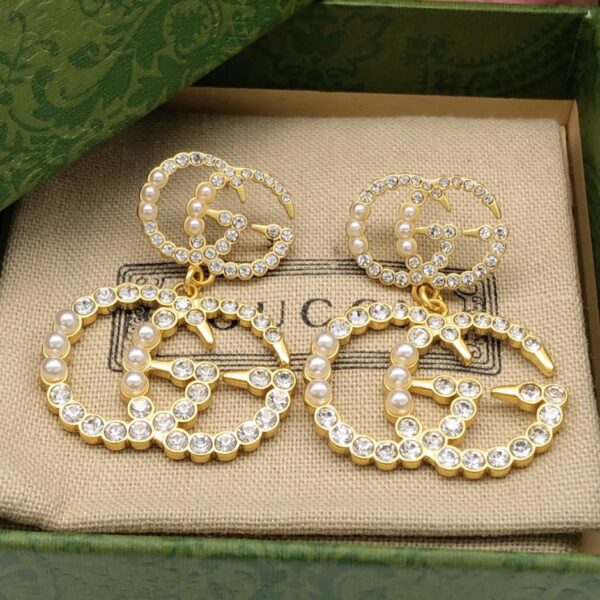 réplica,joyas,joyería,1:1,replica,fake,lujo,barato Aretes con diamantes redondos y doble G de Gucci (D4D7)