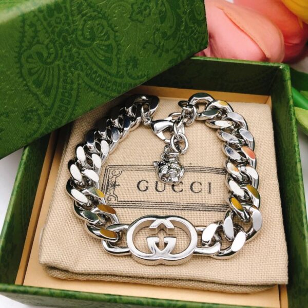 réplica,joyas,joyería,1:1,replica,fake,lujo,barato Nueva pulsera de plata entrelazada con doble G de Gucci (37E1)