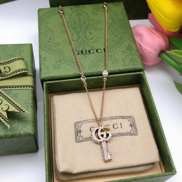 réplica,joyas,joyería,1:1,replica,fake,lujo,barato Collar con llave de doble G de cristal de Gucci (F8BE)