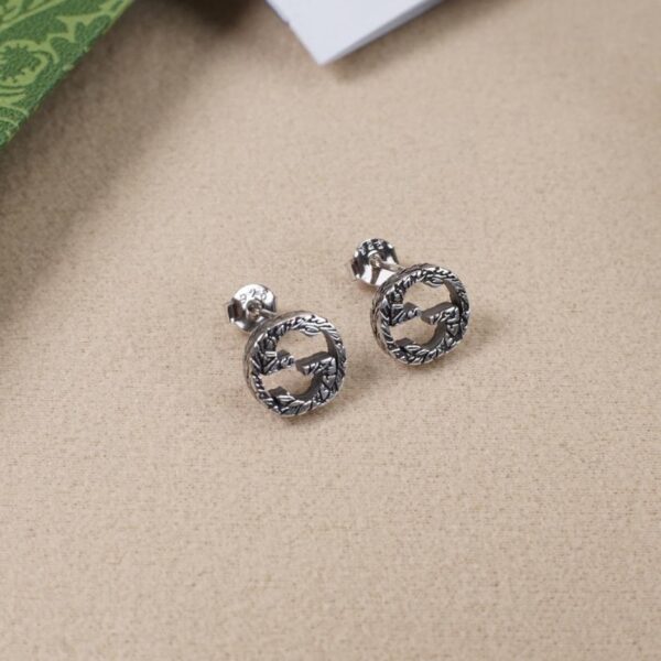 réplica,joyas,joyería,1:1,replica,fake,lujo,barato [Completamente plata de ley 925] Pendientes de tuerca vintage con doble G entrelazada de Gucci Serie entrelazada (139F)