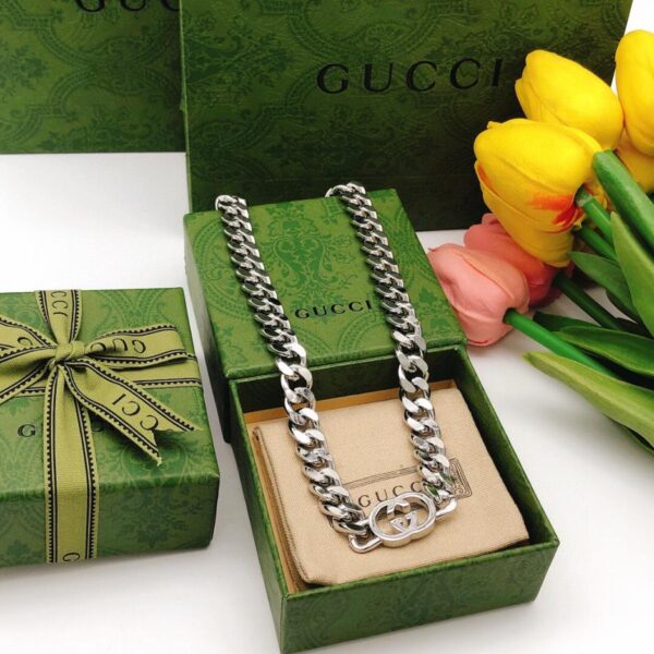 réplica,joyas,joyería,1:1,replica,fake,lujo,barato Nuevo collar de plata entrelazada con doble G de Gucci (05C5)