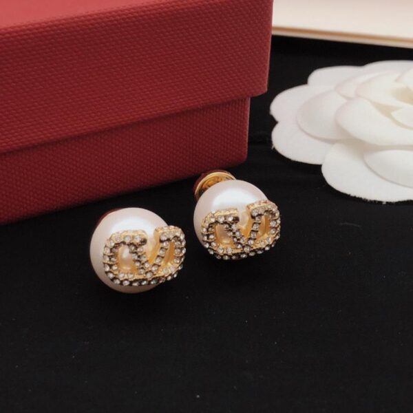réplica,joyas,joyería,1:1,replica,fake,lujo,barato Pendientes de perlas Valentino en forma de V con diamantes (6EAC)
