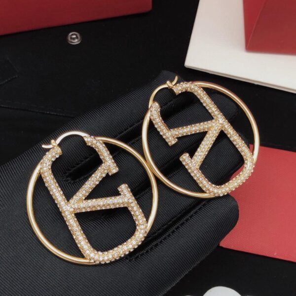 réplica,joyas,joyería,1:1,replica,fake,lujo,barato Pendientes Valentino, ganchos para la oreja, grandes diamantes redondos en forma de V (1FF8)