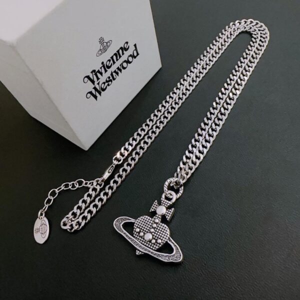 réplica,joyas,joyería,1:1,replica,fake,lujo,barato Vivienne Westwood collar Saturno grande clásico de alta calidad para hombres y mujeres (A59D)