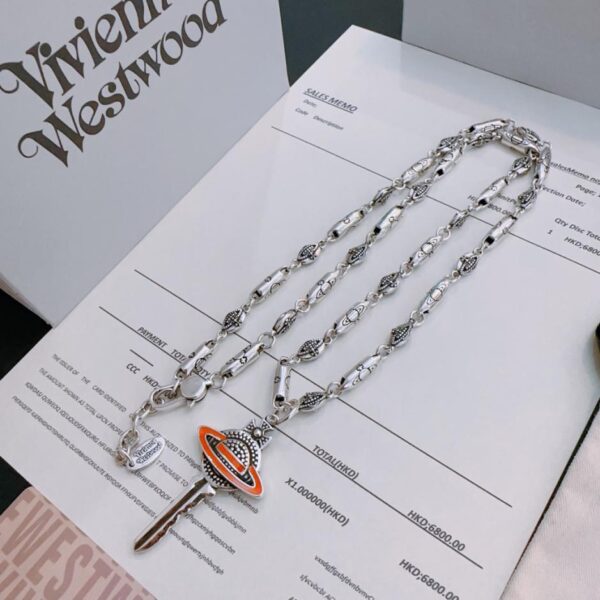 réplica,joyas,joyería,1:1,replica,fake,lujo,barato Vivienne Westwood Collar Saturno grande clásico de alta calidad para hombre y mujer (32F0)