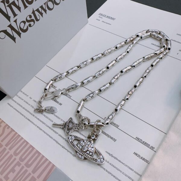 réplica,joyas,joyería,1:1,replica,fake,lujo,barato Vivienne Westwood collar Saturno grande clásico de alta calidad para hombres y mujeres (58DE)