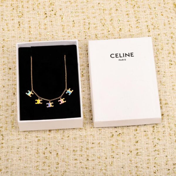 réplica,joyas,joyería,1:1,replica,fake,lujo,barato Collar tridimensional con goteo de aceite de 3 colores del Arco del Triunfo de Celine