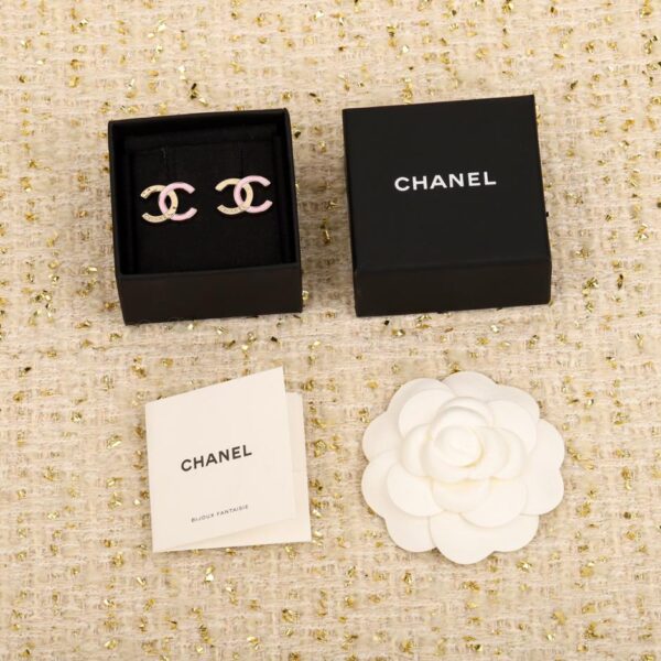 réplica,joyas,joyería,1:1,replica,fake,lujo,barato Aretes Chanel rosa con doble C