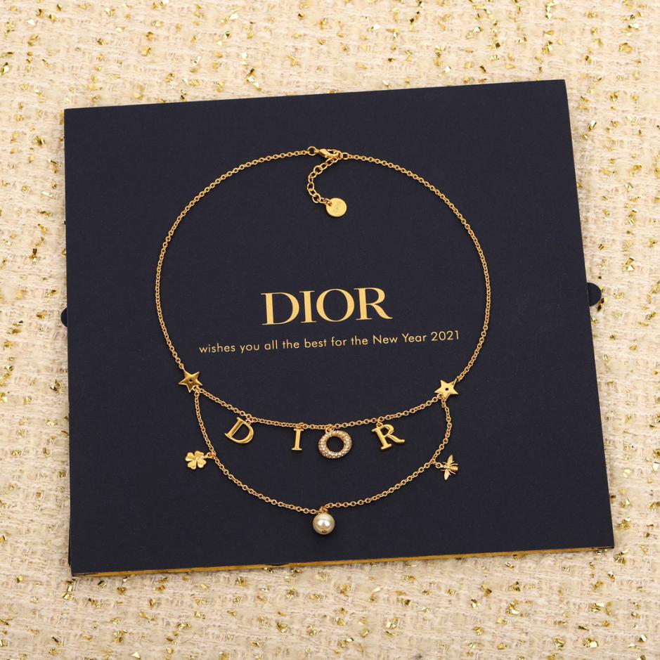 réplica,joyas,joyería,1:1,replica,fake,lujo,barato réplica,joyas,joyería,1:1,replica,fake,lujo,barato Collar Dior con doble letra y estrella de abeja