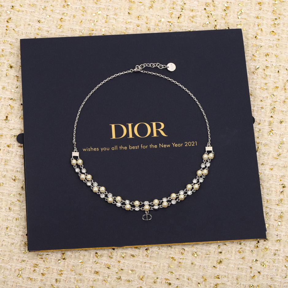 réplica,joyas,joyería,1:1,replica,fake,lujo,barato réplica,joyas,joyería,1:1,replica,fake,lujo,barato Collar Dior de doble capa con cuentas y diamantes
