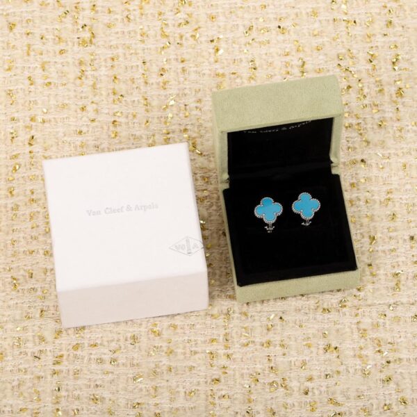réplica,joyas,joyería,1:1,replica,fake,lujo,barato Van Cleef & Arpels Pendientes de una sola flor azul turquesa Colección Vintage Alhambra