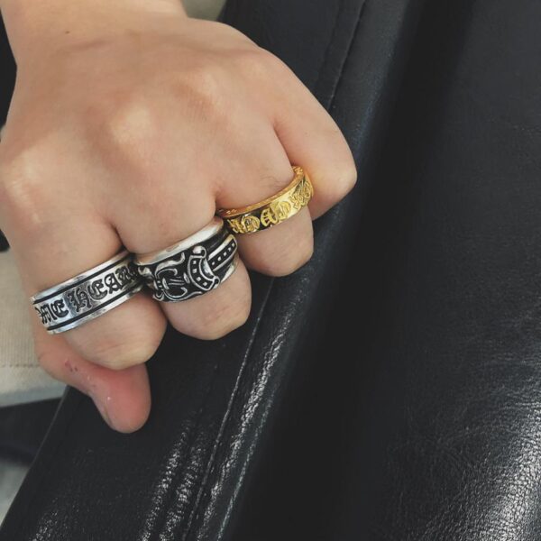 réplica,joyas,joyería,1:1,replica,fake,lujo,barato Anillo de tumba redondo con piedra engastada amarilla con corazones cromados ️
