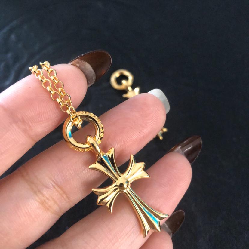 réplica,joyas,joyería,1:1,replica,fake,lujo,barato Collar con cruz de aro de oro de 22k Chrome Hearts