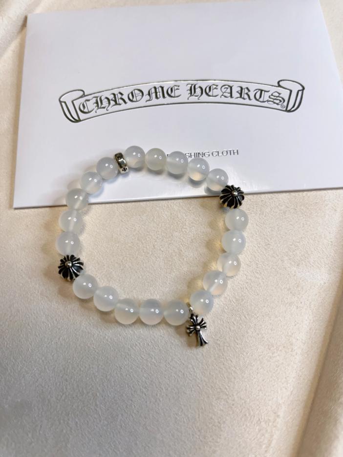 réplica,joyas,joyería,1:1,replica,fake,lujo,barato Pulsera de ágata blanca con corazones cromados, cuentas de plata maciza 925