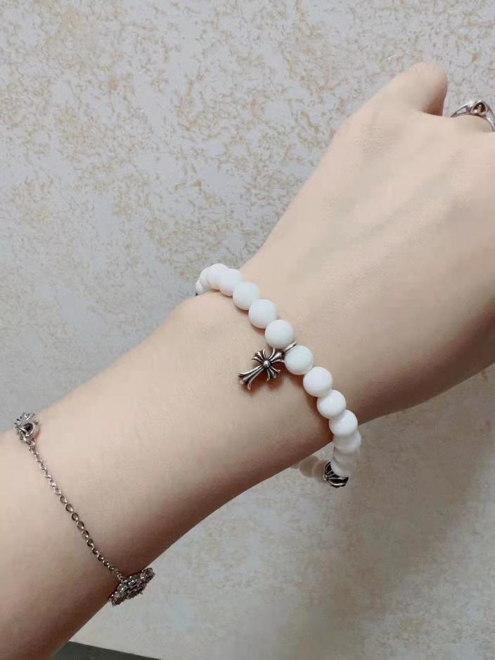 réplica,joyas,joyería,1:1,replica,fake,lujo,barato Pulsera de concha blanca con corazones cromados, cuentas de plata maciza 925
